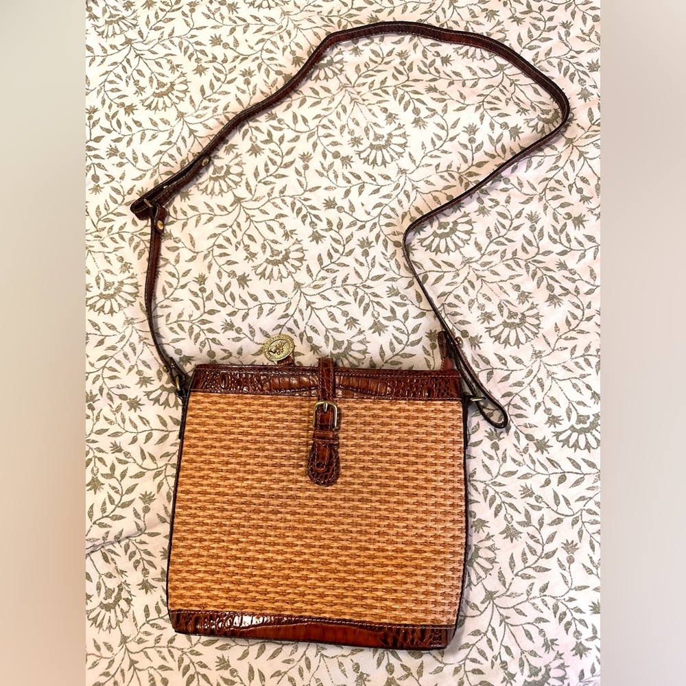 Brahmin Tisbury Collection Woven Straw & Croc Leather Purse/Crossbody - Picture 3 of 16